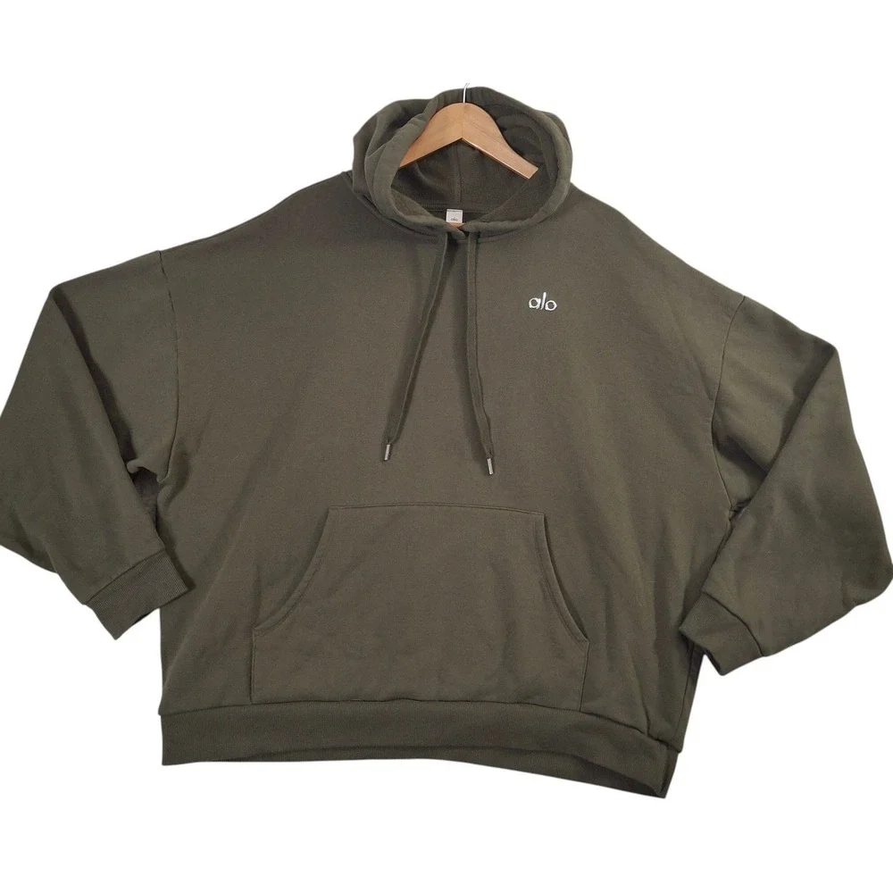 Alo Yoga Accolade Hoodie Adult XL Olive Green Oversized Fleece Sweatshirt